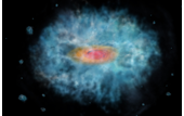 Ilustrace zobrazující vznik zárodku galaktické veledíry