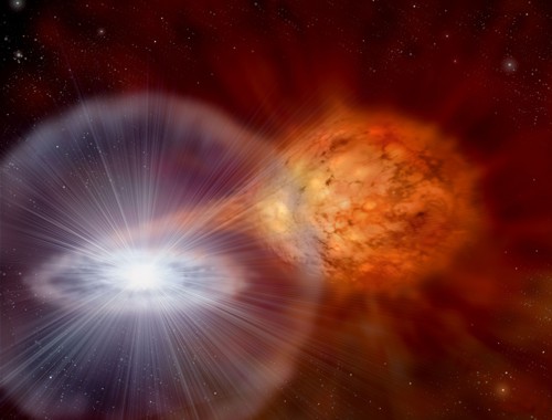 Neutronová hvězda nabaluje hmotu svého souputníka